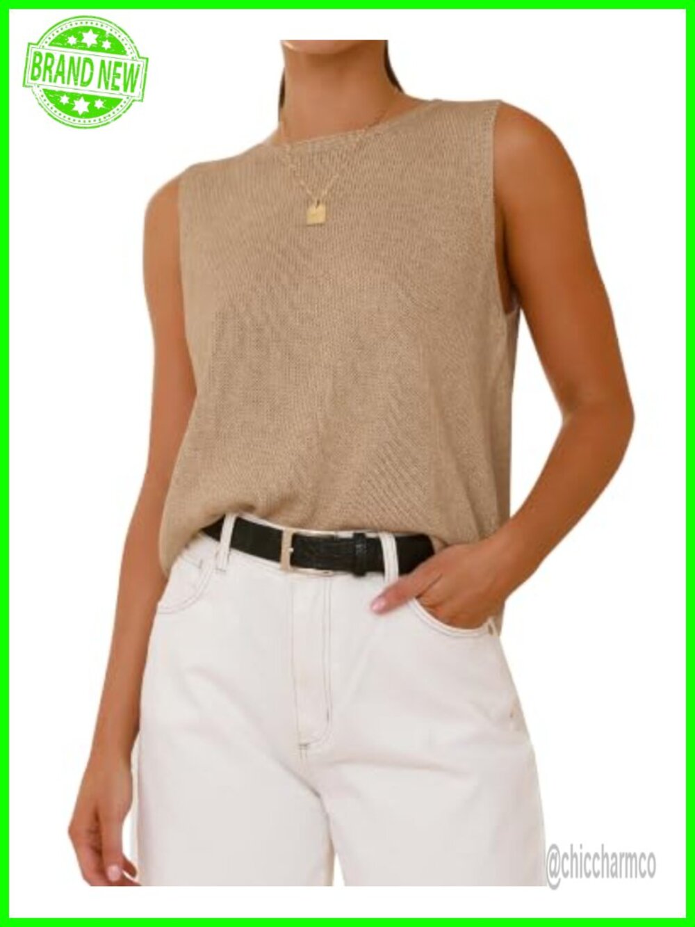 Sleeveless Sweater Tank Top Women Ribbed Knit Crewneck Loose Fit Casual